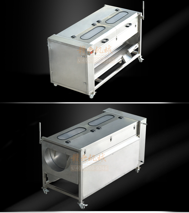 大容量毛輥清洗去皮機(jī)，機(jī)身304不銹鋼設(shè)計(jì)，符合食品機(jī)械加工食品衛(wèi)生要求(圖9)